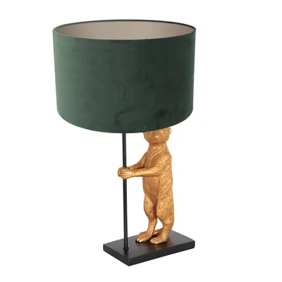 Produktbild von Steinhauer Tischleuchte Animaux 1-flammig Mattschwarz mit goldenen Details und grünem Schirm 30x30cm