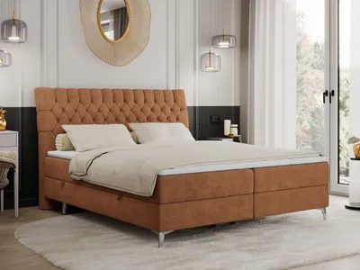 Produktbild von Boxspringbett 200x200 mit 2 Bettkästen Matratze und Topper, Polsterbett 200x200, Bett 200x200 - MILEN - 200x200 cm - Orange - Struktur - H3