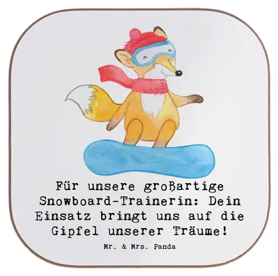 Produktbild von Mr. & Mrs. Panda Holzuntersetzer Snowboarden Trainerin - Weiß - Geschenk, gläseruntersetzer, Winter-Abenteuer, Bemühungen, Untersetzer für Gläser, Sportart, Vertrauen