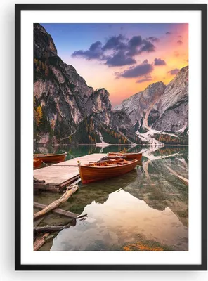 Produktbild von Gerahmtes Poster - Schwarzer Rahmen - Boote Berge See - 50x70 cm - Wand Bild - Wanddeko - Wandbilder - Kunstposter - Wandposter - Bilderrahmen - Bilder - Kunstdruck - Wanddekoration - P2BPA50x70-4638