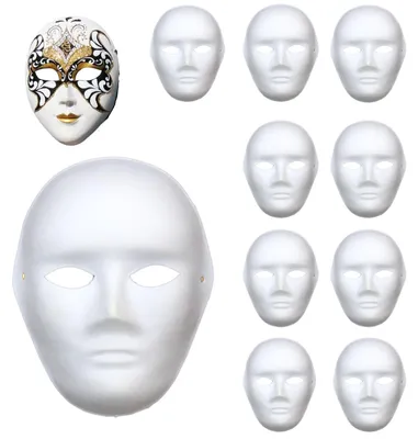 Obrázek produktu pro Papírová maska k vymalování - Bílá - 10 kusů - Karneval a Halloween pro děti i dospělé