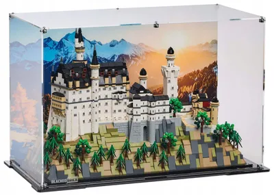 Produktbild von Blacked Brick Vitrine mit bedruckter Rückwand für LEGO® 21063 Architecture – Schloss Neuschwanstein