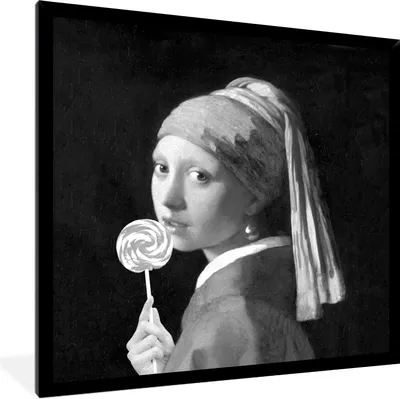 Produktbild von MuchoWow® Gerahmtes Poster Das Mädchen mit dem Perlenohrring - Johannes Vermeer - Schwarz und weiß 40x40 cm - Poster mit Schwarzem Bilderrahmen Wandposter Rahmen Foto Bilder - Mit Rahmen - Wanddekoration Schlafzimmer