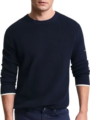 Produktbild von Gant Pullover gestrickt einfarbig dunkelblau normale Passform Baumwolle