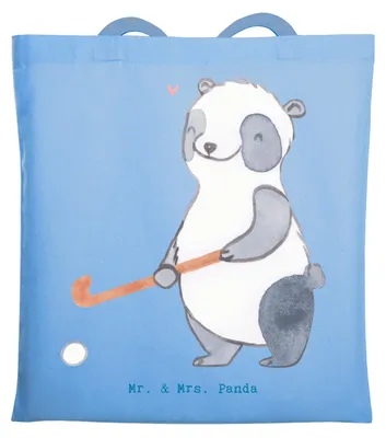 Produktbild von Mr. & Mrs. Panda Schultasche Panda Hockey spielen - Sky Blue - Geschenk, Tasche, Tragetasche, Tote Bag, Hockeyschläger, Jutebeutel, Shopping, Verein, Feldhockey