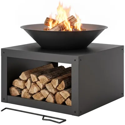 Produktbild von Outsunny Feuerschale Ø59 cm Feuerstelle mit Holzablage, Schürhaken Metall
