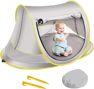 Produktbild von Pop-up-Strandzelt für Babys – UPF 50+ Sonnenschutz für Kleinkinder – UV-Schutz – atmungsaktiger Sonnenschirm – Heringe – leicht und tragbar