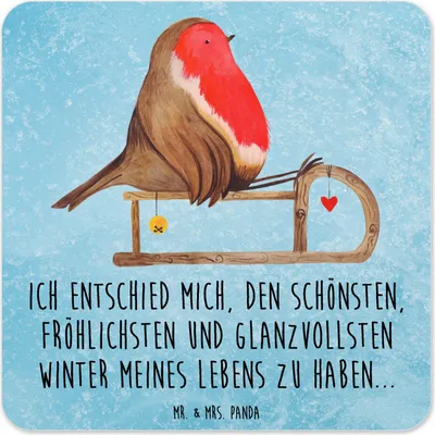 Produktbild von Mr. & Mrs. Panda Untersetzer für Gläser Rotkehlchen Schlitten 6er Set - Eisblau - Geschenk, Vogel, Tassenuntersetzer, Glas-Untersetzer, Weihnachten, Coaster
