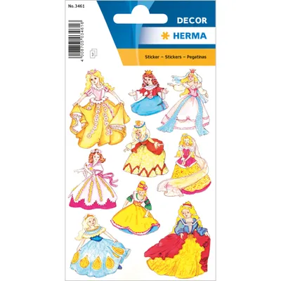 Zdjęcie produktu dla HERMA 3461 DECOR – naklejki z motywem księżniczek, samoprzylepne, 3 kolorowe arkusze