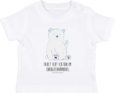 Produktbild von Mr. & Mrs. Panda Babyshirt Eisbär Faul 12. - 18. Monat - Weiß - Geschenk, Baby Jerseyshirt, T-Shirt, Büro, Homeoffice, Öko, Bär, Kleinkind Shirt, Nordpol, Teddy