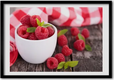 Produktbild von Bild - Bilderrahmen - 100 cm x 70 cm - MDF - Rahmen - Foto - Wandkunst Himbeeren in einer Schüssel