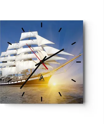 Produktbild von Wanduhr - Quadrat - Glasuhr - Yacht Meer Welle - 40x40cm - Schleichendes Uhrwerk - Lautlos - zum Aufhängen bereit - Dekoration Modern - Wanddekoration aus Glas - C3AC40x40-4039