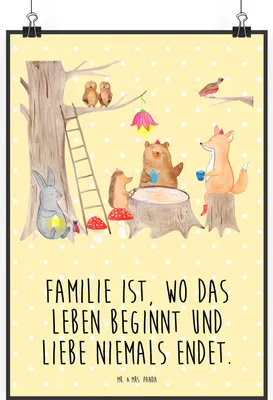 Produktbild von Mr. & Mrs. Panda Bild Waldtiere Picknick DIN A1 - Gelb Pastell - Geschenk, Wanddekoration, Igel, Lustige Sprüche, Eichhörnchen, Hase, Kunstdruck, drucke, wanddeko, Wald