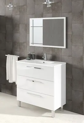 Zdjęcie produktu dla Badezimmer-Set >ATHENA< in weiß glänzend / Spiegel - 80x86x45 (BxHxT)