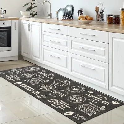 Produktbild von Küchenläufer I Gelrücken I Schriftzug I schwarz, weiß Größe - 80 x 150 cm