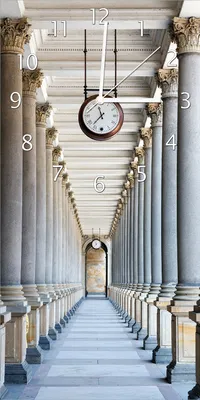 Produktbild von Wallario Design Wanduhr Säulengang aus Echtglas, Größe 30 x 60 cm