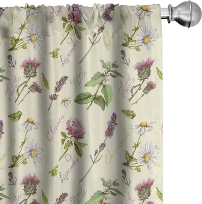 Produktbild von ABAKUHAUS Distel Vorhänge, Gardinen, Weinlesemuster mit Zusammensetzung der Wildblumen und des Krauts wie Lavendel und Gänseblümchen, 2 Stück 75 x 175 cm, Mehrfarbig