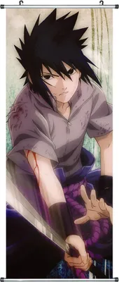 Zdjęcie produktu dla Duży obraz przewijany Naruto / Kakemono wykonany z tkaniny | plakat 100x40cm | motyw: Sasuke Uchiha