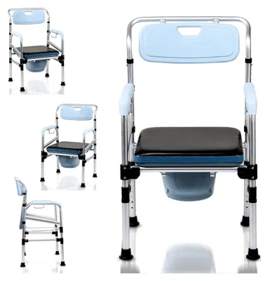 Produktbild von Höhenverstellbarer Toilettenstuhl für Senioren mit gepolsterter Sitzfläche und Toiletteneimer, belastbar bis 160 KG