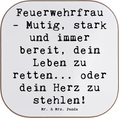 Produktbild von Mr. & Mrs. Panda Holzuntersetzer Spruch Feuerwehrfrau Heldin - Weiß - Geschenk, Tischschoner, bieruntersetzer, Berufsliebe, Beruf, Wertschätzung, Berufsalltag, Tapferkeit