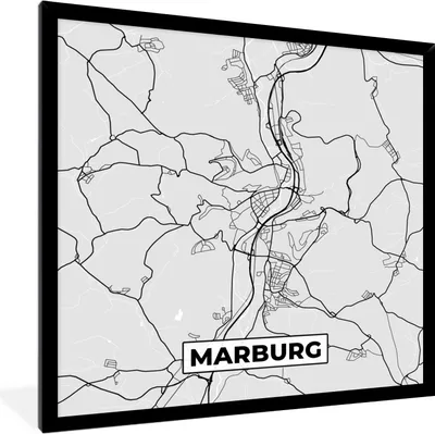 Produktbild von MuchoWow® Gerahmtes Poster Stadtplan - Karte - Marburg - Deutschland 40x40 cm - Poster mit Schwarzem Bilderrahmen Wandposter Rahmen Foto Bilder - Mit Rahmen - Wanddekoration Schlafzimmer