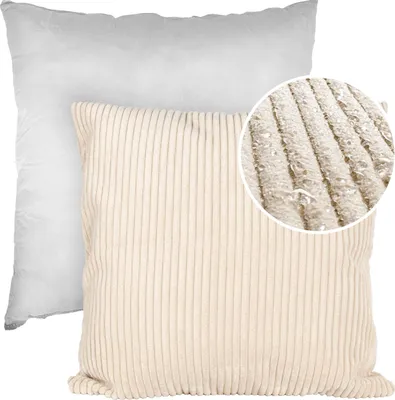 Produktbild von Dekokissen 60x60cm Kissenhülle mit Füllung Kissenbezug mit Reißverschluss Einfarbig Cordsamt Creme