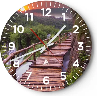 Produktbild von Wanduhr - Rund - Glasuhr - Park Natur Wasser - 30x30cm - Schleichendes Uhrwerk - Lautlos - zum Aufhängen bereit - Dekoration Modern - Wanddekoration aus Glas - C4AR30x30-3962