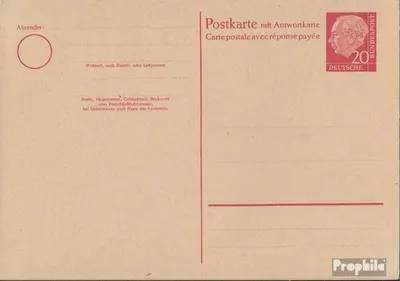 Produktbild von Belege Ganzsachen BRD (BR.Deutschland) 1954 P22 Amtliche Postkarte un Heuss I