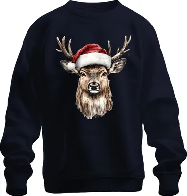 Produktbild von Weihnachten Rentier Santa Hut Geschenk Aquarell Vintage Uni Sweatshirt Pullover, Navy, 3XL