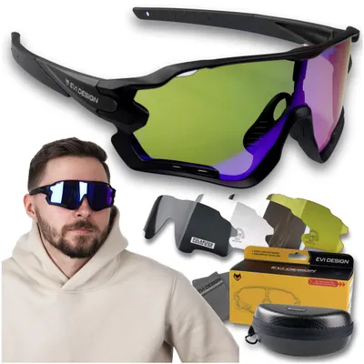 Produktbild von EVI BIKE Sportbrille Fahrradbrille Polarisiert Herren Damen UV400 Sonnenbrille - 5 Wechselgläser & Schwarzer TR90 Rahmen Laufen Radfahren