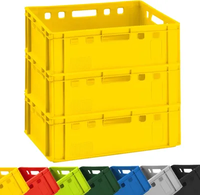Produktbild von 3x BURI Fleischkiste E2 Gelb 60x40x20cm Lagerkiste, Meischkiste, Metzgerkiste Eurobox aus Deutschland lebensmittelecht, robust, stapelbar