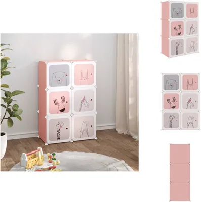 Obrázok produktu pre vidaXL Detská šatníková skriňa Modular so 6 kockami Ružová PP - Botníky a skrine