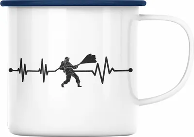 Produktbild von Trendation - Feuerwehr Herzschlag Geschenk Emaille Tasse Feuerwehrmann Geschenkidee Lustig Männer (Blau)