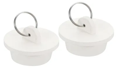 Zdjęcie produktu dla Zatyczki odpływowe, 2 sztuki, gumowe, białe, do wanien, umywalek i zlewozmywaków (średnica: 33,1-35,1 mm)