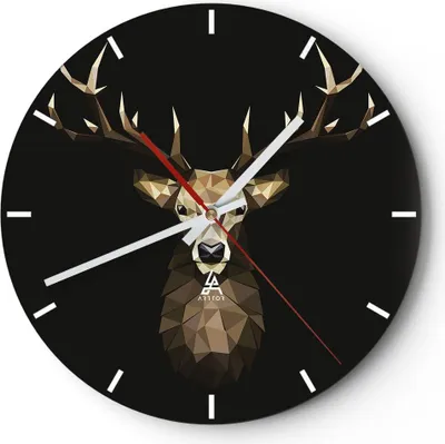 Produktbild von Wanduhr - Rund - Glasuhr - Geometrisch Hirsch Modern - 30x30cm - Schleichendes Uhrwerk - Lautlos - zum Aufhängen bereit - Dekoration Modern - Wanddekoration aus Glas - C3AR30x30-4215