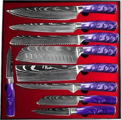 Produktbild von Set Küchenmesser BL-39184 - 9 Stück in Lila KP39184