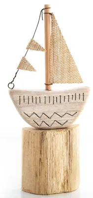 Produktbild von Holzschiff natur braun 30 cm - Segelboot Figur maritim