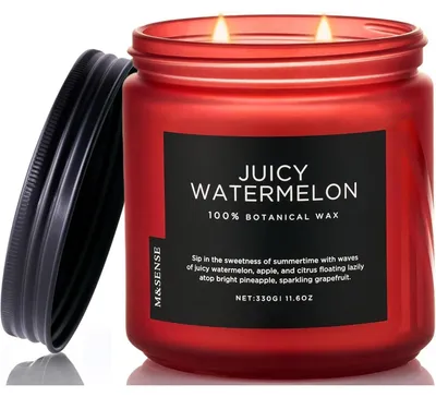 Image de Bougie parfumée melon, 330g, durée 70 heures, cire de soja, 2 mèches, parfum fruité