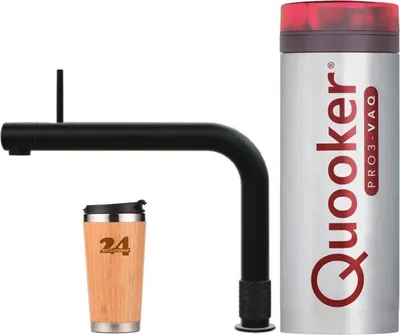 Produktbild von »QUOOKER FRONT VAQ PRO3 Schwarz & 100°C Armatur (3FRONTBLK)« (2-St) Spültischmischer mit 100°C Kochendwasserfunktion *Inklusive Thermobecher