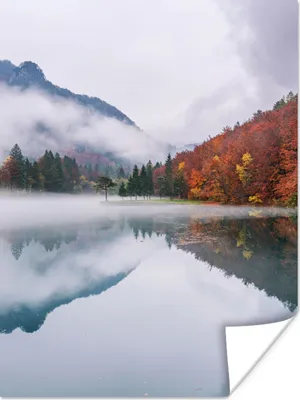 Produktbild von MuchoWow® Poster Herbst - Nebel - Wasser - Landschaft 120x160 cm - Wandbilder