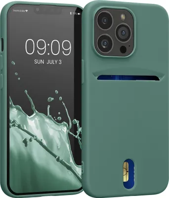 Produktbild von kwmobile Hülle kompatibel mit Apple iPhone 13 Pro - Handyhülle mit Kartenfach in Tannengrün