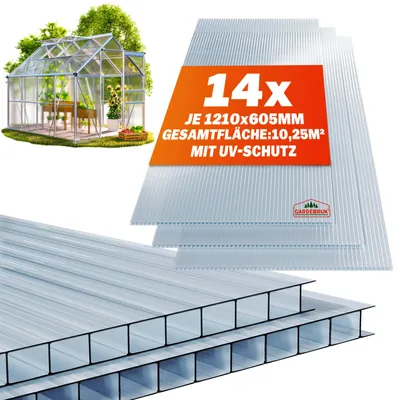 Immagine prodotto di GARDEBRUK® 14x Fogli Policarbonato Lastre Alveolari 4mm 121x60,5cm  10,3m² Pannelli Plastica Trasparenti Lastra Alveolare Pannello Copertura Tettoia