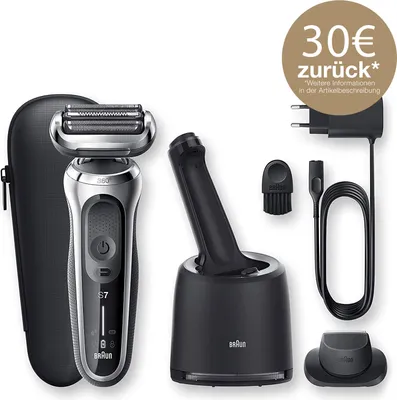 Zdjęcie produktu dla Braun Series 7 - golarka akumulatorowa 70-S7200cc ze stacją czyszczącą czarny/srebrny, Kolor:czarny/srebrny