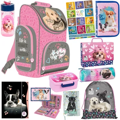 Produktbild von Goldkids Set XXL 10er Schulranzen Ranzen Tornister Federmappe Turnbeutel Brotdose Trinkflasche Kreative- Set Aktenmappe Stiftetasche Aufgabenheft