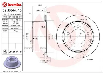 Immagine prodotto di 2x Disco freno BREMBO 09.B644.11 103mm 312mm