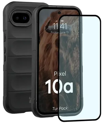 Produktbild von Robuste Handyhülle + gehärtetem Glas für Google Pixel 10a, Bizon Tur Pack, Schwarz