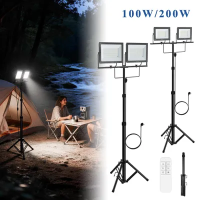Obrázok produktu pre ACXIN LED pracovné svietidlo 2x100W, dielenská lampa s nastaviteľným statívom, stmievateľné biele svetlo, trieda ochrany IP66, diaľkové ovládanie, 3m eurokábel