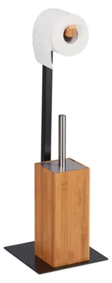 Productafbeelding van Relaxdays Toiletaccessoireset, inclusief toiletborstel en toiletrolhouder, bamboe en metaal, 60 x 20 x 20 cm, naturel/zwart