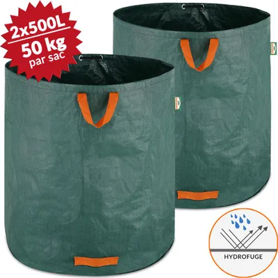 Image de Gardebruk 2x Sacs de jardin 500L 50 kg sac de déchets ordures végétaux tissu renforcé pliable hydrofuges