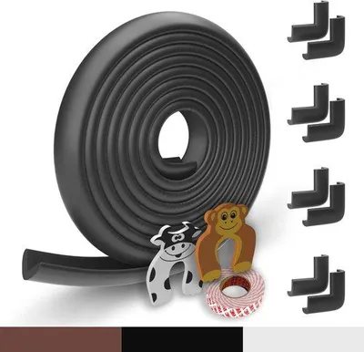 Produktbild von Famanu Eckschutz Baby - Schaumstoff-Eckschutz - Schwarz - Braun - Weiß - 62cm - Tür-Eckschutz - 8x Eckschutz - 2x Fingerklemmschutz
